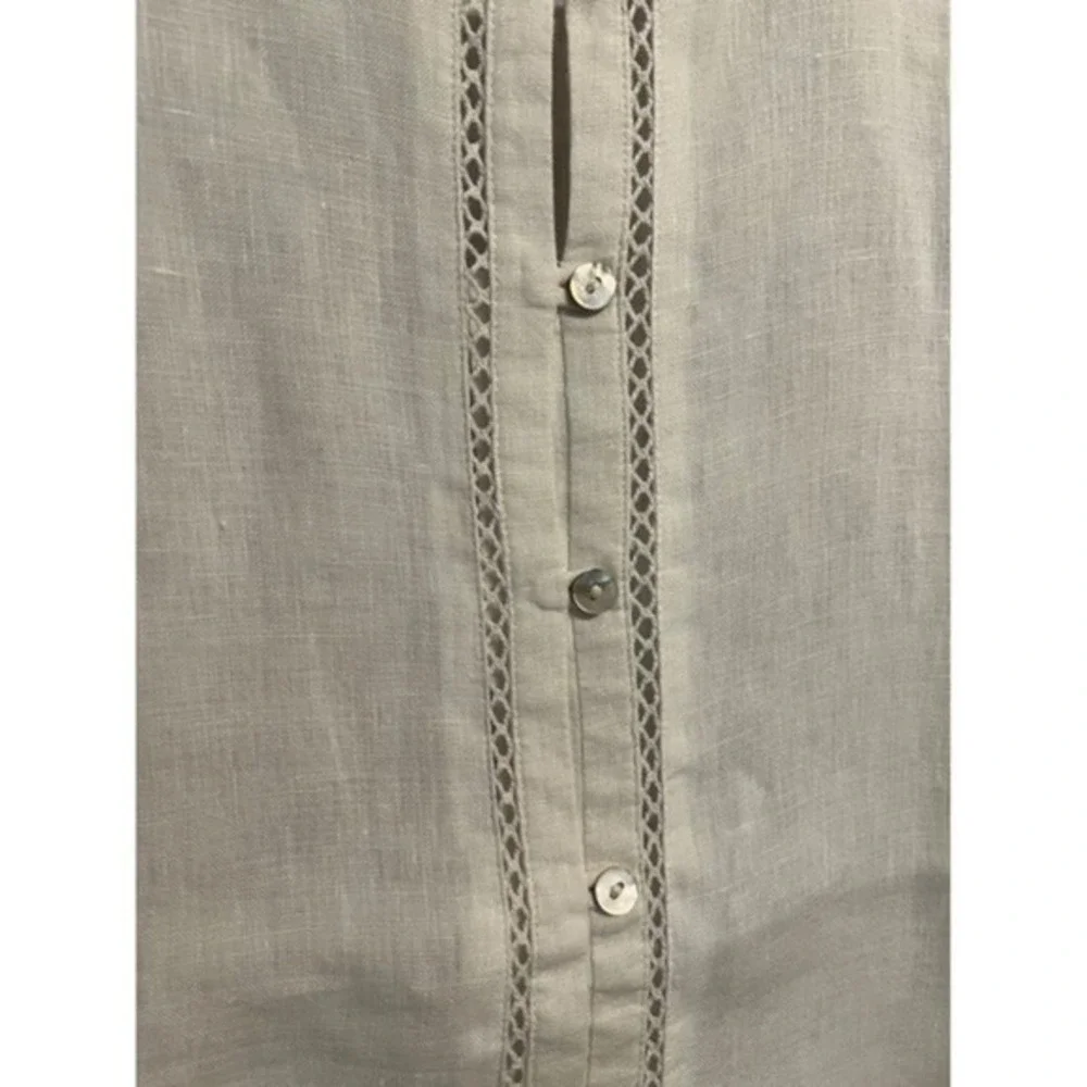 J. Jill Love Linen White Eyelet Embroidered Button Front Top‎ Large Petite LP